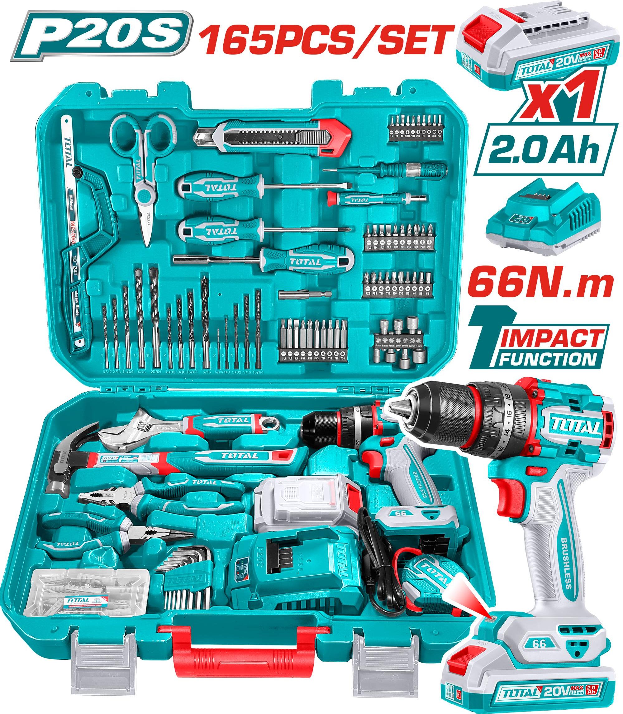 ست دریل چکشی شارژی 165 پارچه توتال THKTHP11652
