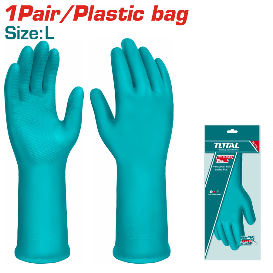 دستکش لاستیکی (PVC) سایز (L) بزرگ توتال TOTAL-TSP1801